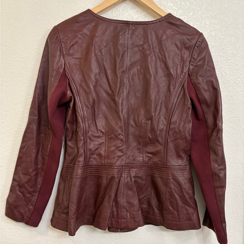 Hinge Leather Peplum Jacket in Deep Maroon Sz Medium - Picture 11 of 15